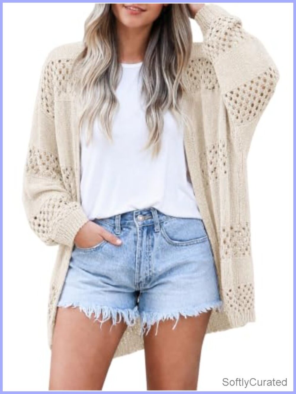 WIFFGO Womens Crochet Lightweight Cardigan Boho Kimono Long Sleeve Coverup